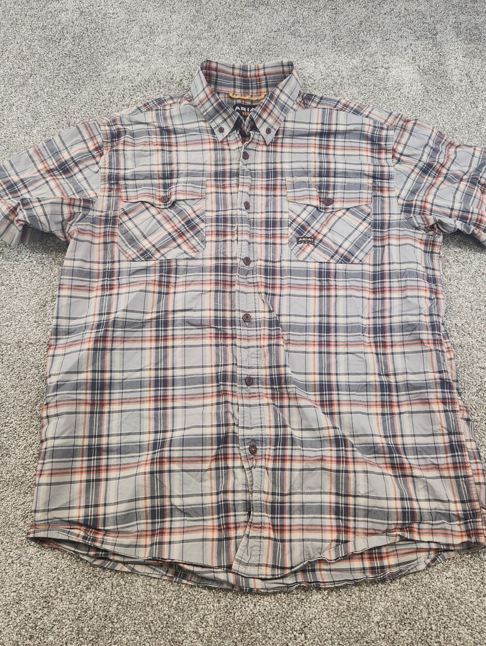 Ariat Rebar Shirt Mens Size Large Plaid Short Sleeve Button Down Workwear